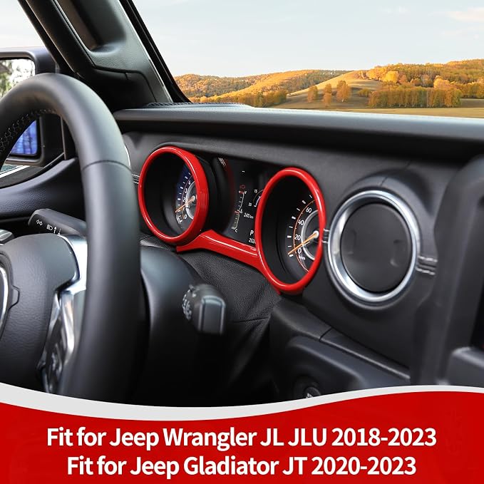 RT-TCZ for Jeep JL Dashboard Cluster Panel Gauges Trim Ring Cover for Jeep Wrangler JL JLU Gladiator JT 2018-2023 Red Interior Accessories 3pcs