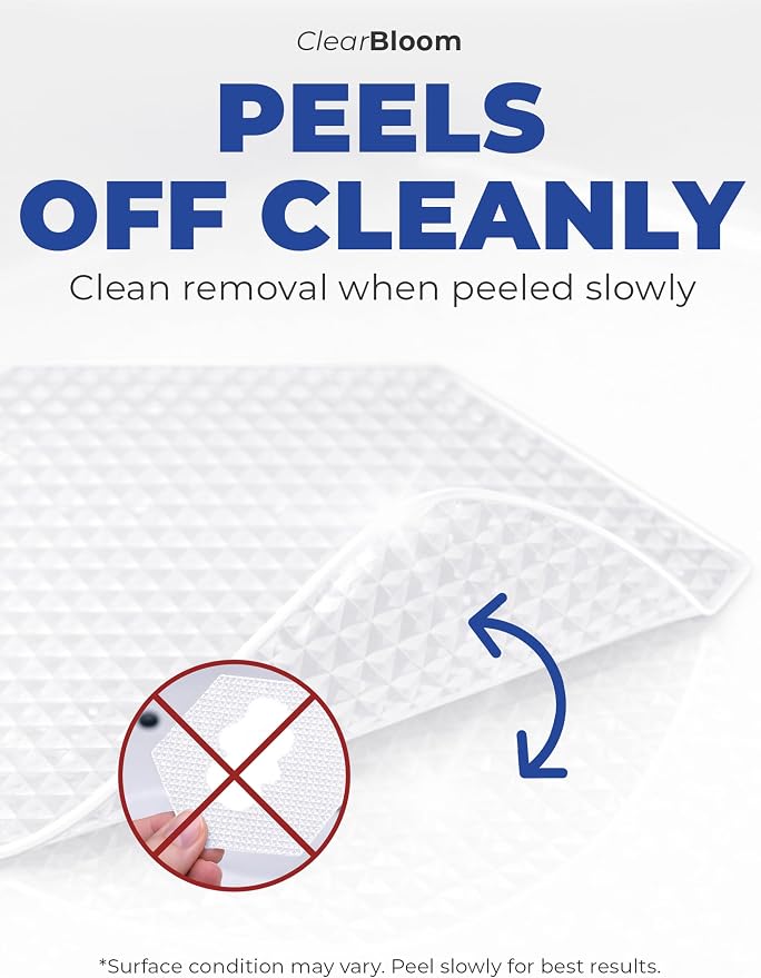 Clear Bloom Anti-Slip Shower Stickers for Tub & Shower Floor — Original White Hex Non-Slip Bathtub Stickers, 24 Pack 3.25”, Micro-Pyramid Grip, Scraper Included, Easy Apply