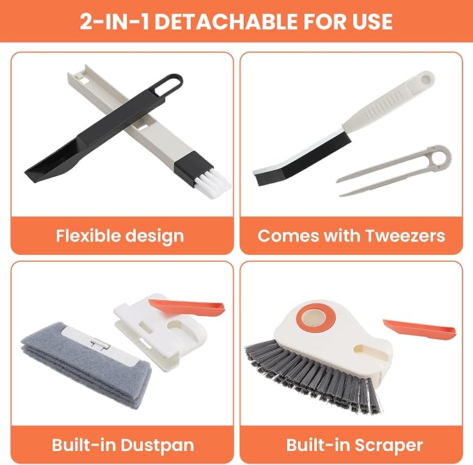 12pcs Window Track Cleaner Tool Set, Window Sill & Groove Cleaning Brushes with Hard Bristle Crevice Brush and Debris Pliers for Sliding Door Rails, Shower Door Tracks, Kitchen & Bathroom Gaps