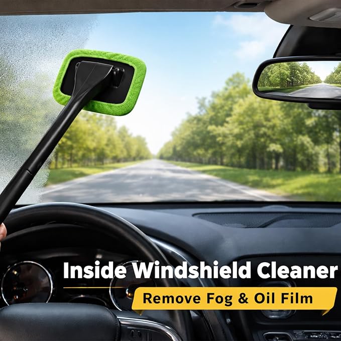 Car Windshield Cleaner Tool, Inside Windshield Cleaning Tool | with 4 Washable and Reusable Microfiber Pads, Auto Wiper Inside Compact Windshield Brush for Car & Home Windows