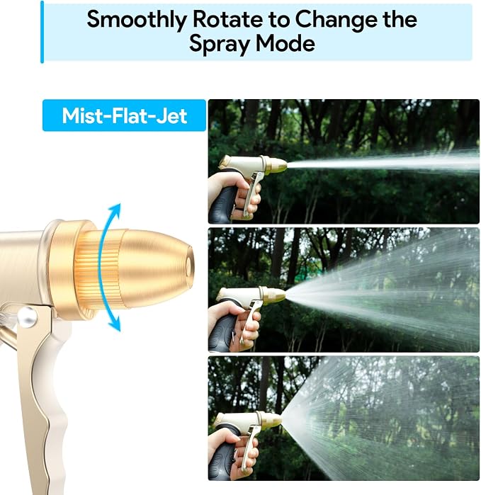 Garden Hose Nozzle, Heavy Duty Metal Spray Nozzle | Upgraded, High Pressure, Adjustable Spray Patterns, For Watering Plants, Car Washing, Pet Showering
