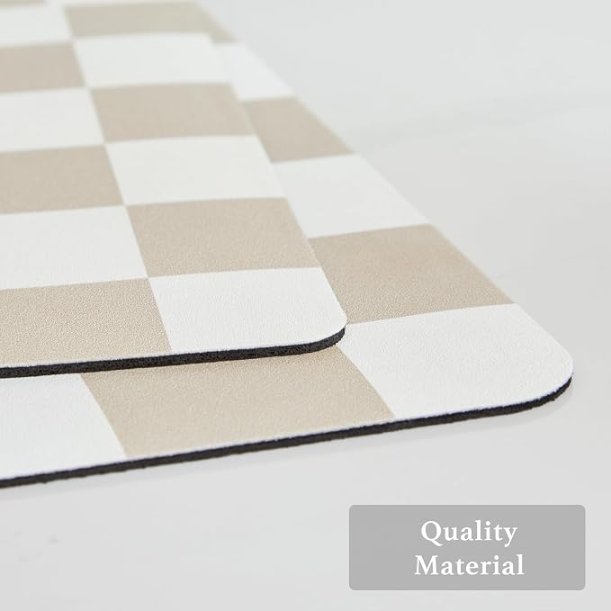 Ohocut Checkered Dish Drying Mat for Kitchen Counter, Coffee Bar Station Accessories, Retro Cute Aesthetic Modern Absorbent Drainer Mat Kitchen Drying Mat Easy Clean, Beige 12" x 19"