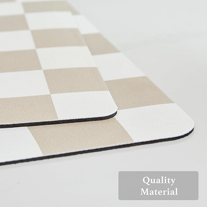Ohocut Checkered Dish Drying Mat for Kitchen Counter, Coffee Bar Station Accessories, Retro Cute Aesthetic Modern Absorbent Drainer Mat Kitchen Drying Mat Easy Clean, Beige 16" x 24"