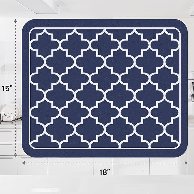 WISELIFE Dish Drying Mat Super Absorbent Drying Mat Large Dish Drying Mats for Kitchen Counter Easy Clean Dish Mat Kitchen Drying Mat15"x 18" Stylish Blue