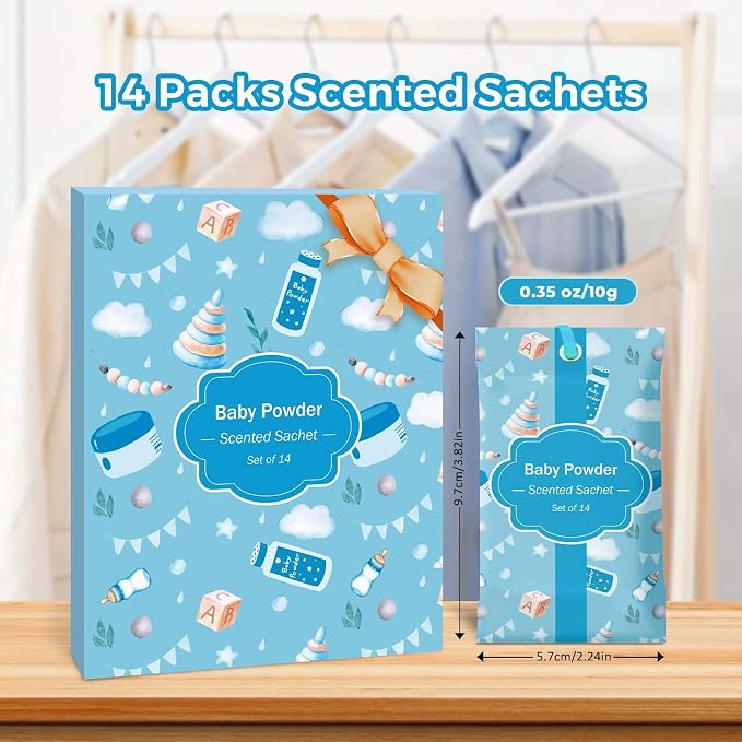 SCENTORINI Scented Sachets for Drawer and Closet, Baby Powder Scent 14 Pack | Long-Lasting Sachets Bags Gift Set, Closet Freshener Sachets, Wardrobe Freshener for Drawers, Closets, Handbags, Suitcases