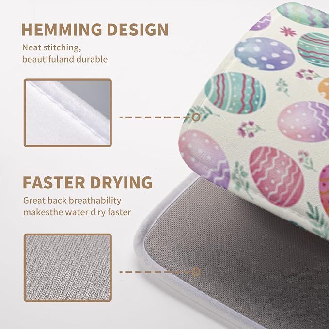 Easter Dish Drying Mat for Kitchen Counter Easter Spring Colorful Eggs Floral Drying Mats Absorbent Reversible Microfiber Washable Draining Pad Washable Dry Mat 16x18 Inch