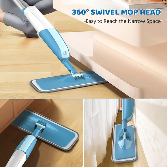 Spray Mops for Hardwood Floor Cleaning: MEXERRIS Wet Mops with 2 Bottles - Floor Mop with 4 Reusable Washable Pads for Swiffer Powermop - Dust Dry Mops with Spray for Laminate Wood Vinyl Tiles