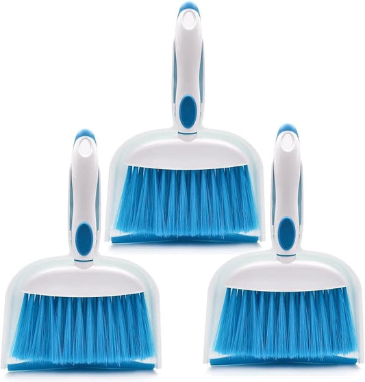Small Broom and Dustpan Set, Small Dustpan and Brush Set, Mini Dust pan and Brush, Hand Broom and dust pan, Mini dustpans are Ideal for Cleaning Little Areas Like desks, Kitchens, pet Rooms. (3 Set)