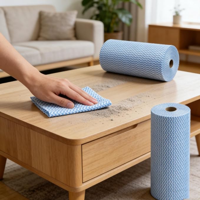 Disposable Cleaning Cloths Reusable Dish Towels Blue Kitchen Handy Wipes on Rolls 4 Roll 200 Pcs 9.84"x 13.39"