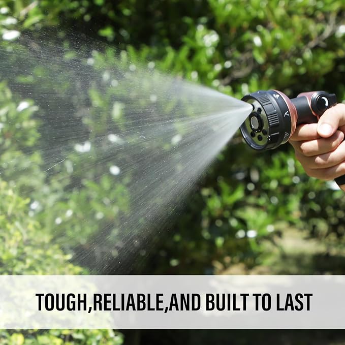 Heavy Duty Metal Garden Hose Sprayer with 8 Patterns &Thumb Control | Rust-proof metal,8 spray patterns,Thumb-control flow,On-off valve, Ergonomic grip for Lawns,Plants,Cars,Pets