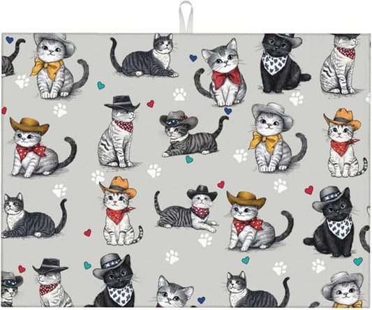 Pet Lover Cat Dish Drying Mat For Kitchen Counter, Super Absorbent Microfiber Dish Drying Pad, Kitchen Gadgets For Easy Clean Multi-Use Large 18"x24"