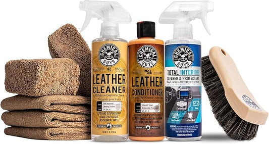 Chemical Guys, 9-Piece Leather Cleaner, Conditioner & Total Interior Kit | Conditioner and cleaner for cars, furniture, office seating, and luxury vehicle owners, safe on natural, synthetic, and faux