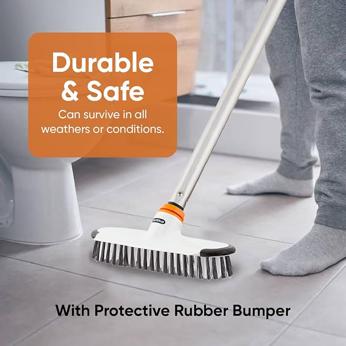 Superio Deck Scrub Brush with Long Handle, Heavy Duty Stiff Bristles Grout Scrubber with Scraper - Cleans Hot Tub, Swimming Pool, Granite Tiles, Bathroom, Patio, Kitchen, Wall and Deck (54 Inches)