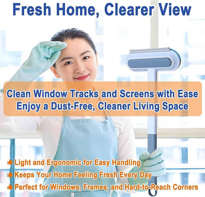 Window Screen Cleaning Brush, 6-in-1 Screen Cleaner Tool Kit with Spray Bottle, Crevice Brush and Microfiber Cloth for Window Tracks and Screens