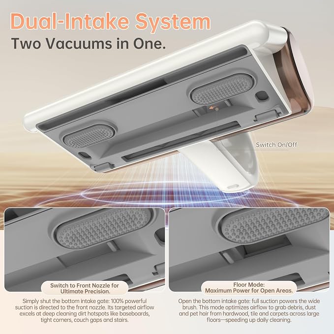 Lightweight Cordless Mattress Vacuum – 10Kpa Suction, 180° Flex Nozzle for Bed Sofa Car Seat Crevices, 30-Min Runtime, Magnetic Dustbin, HEPA Filter