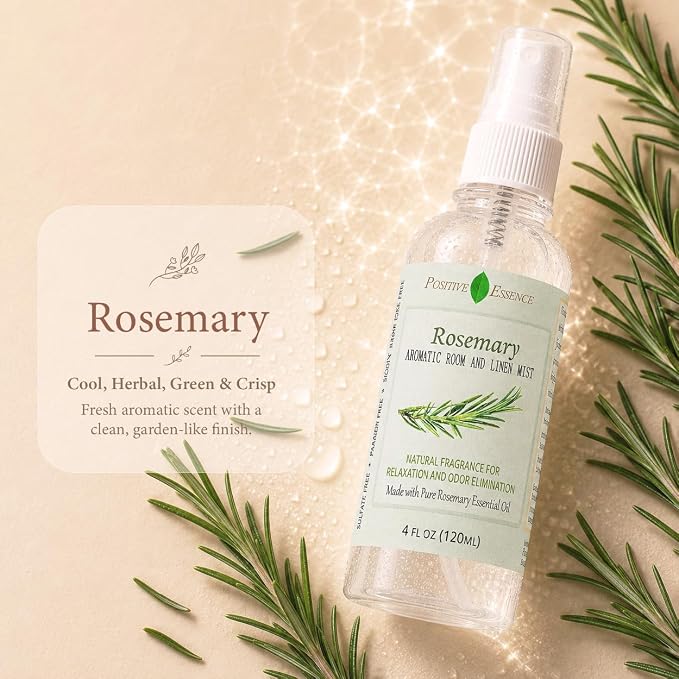 Rosemary Linen & Room Spray, Natural Aromatic Spray Made with 100% Pure Rosemary Essential Oil, Relaxing Home Fragrance (4.06 fl oz)