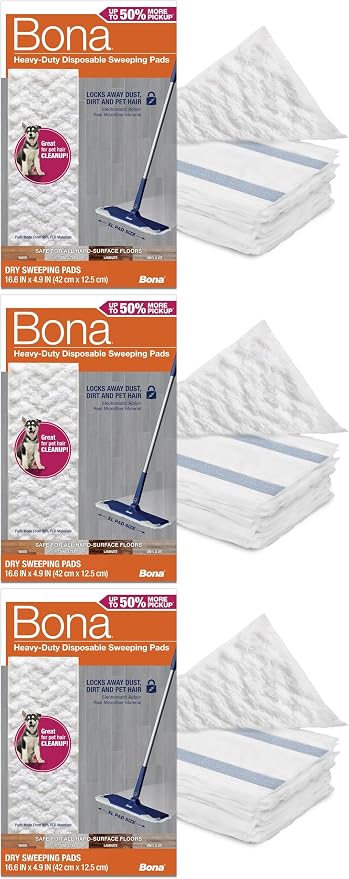 Bona Sweeping Pads for Multi-Surface Floors - Heavy-Duty & Disposable XL Microfiber Pads Sweep Away Dust, Dirt, & Pet Hair (Pack of 72)