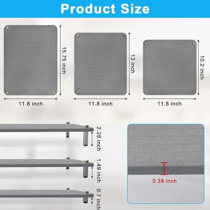 3Pcs Nesting Stone Drying Mat for Kitchen Counter, Quick Drying Stone Dish Drying Mat with Non-Slip Feet, Super Absorbent Heat Resistant Diatomaceous Earth Dish Drying Mat for Dishes, Bottles-Wave