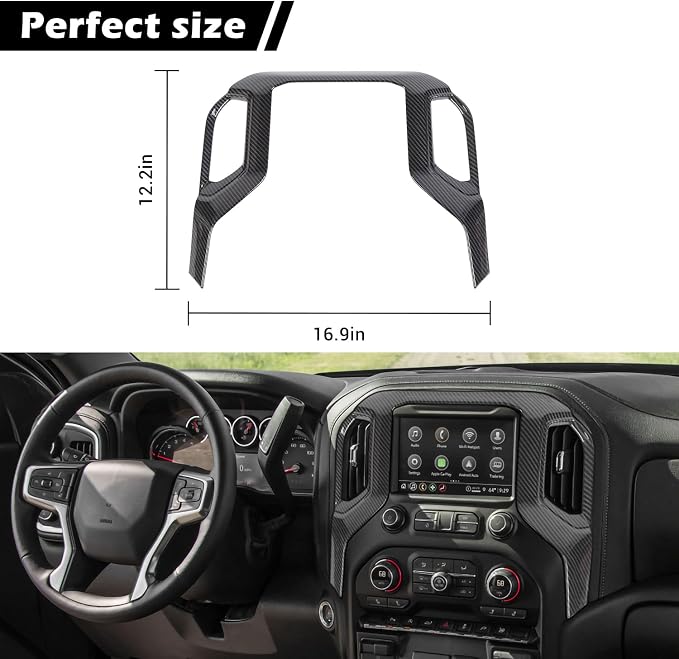 RT-TCZ for Silverado Dash Navigation Panel Trim Cover Compatible with Chevy Silverado 2019-2021 GMC Sierra 2019-2022 Carbon Fiber Interior Accessories