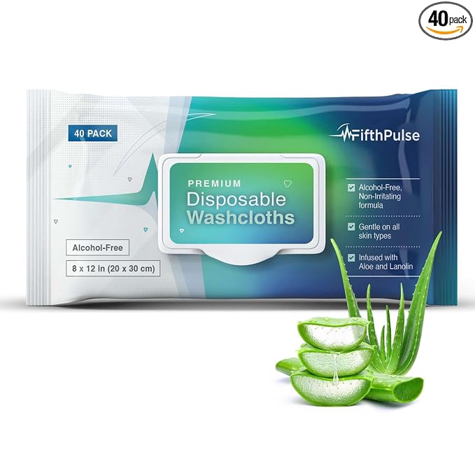Disposable Body Wipes For Adults 40 Count -Premoistened Washcloths For Elderly Bathing Infused With Aloe and Lanolin -Alcohol-Free Adult Wet Wipes, Extra Large 8” x 12” Wash Cloth