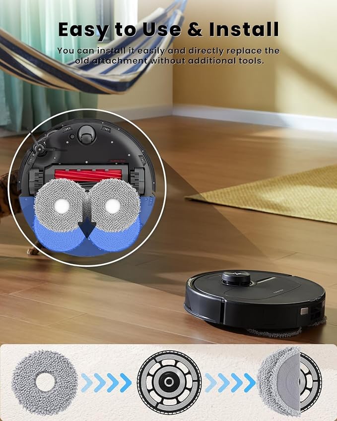 6Pack QV35A Mop Pads and High Efficiency Filters For Roborock Qrevo Pro,Qrevo MaxV,Qrevo Plus,Qrevo Curv, Qrevo Edge,Qrevo Edge S5A Robot Vacuum,Spare Accessories Kit with 4 Mop Pads,2 Washable Filter