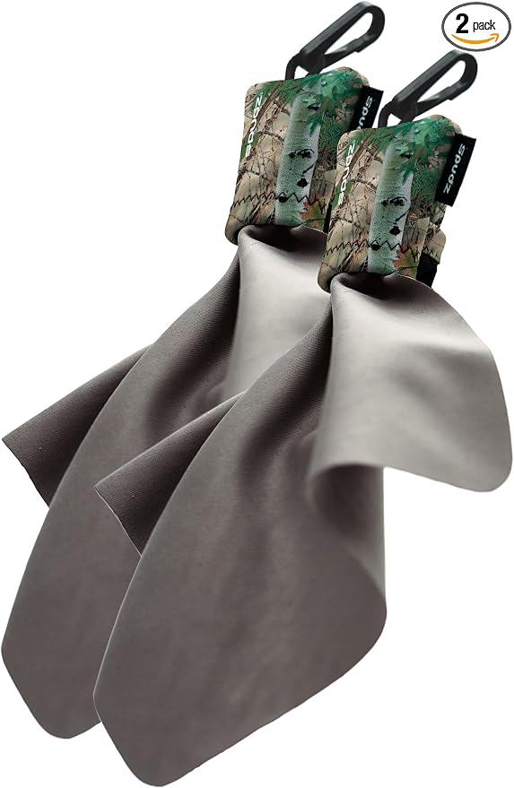 SPUDZ Ultra Microfiber Lens Cleaner with Closeable Bottom – Clip-On Pouch, Washable – for Binoculars, Scopes, Glasses, Screens | Ultra Alpine Mountain Camo, 6 x 6 Inch (2-Pack)