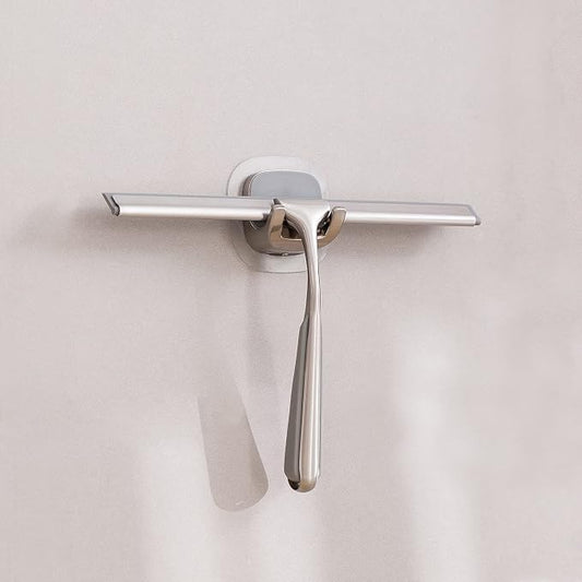 Shower Squeegee for Shower Doors 10 Inch Bathroom Squeegee for Windows,Kitchen,Mirror and Car Glass, Stainless Steel with Adhesive Hook