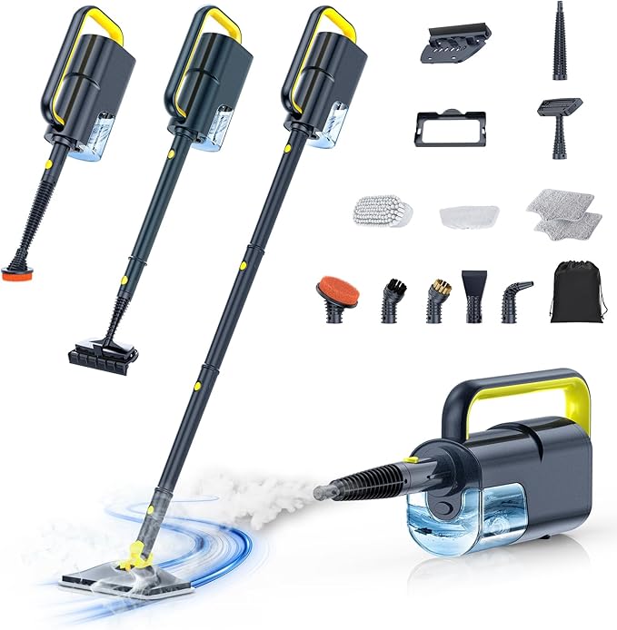 10-in-1 Steam Mop, Detachable Handheld Steam Cleaner for Multi-Surface | 350ml Tank,10s Heat-Up,248°F Steam Cleaner,2-Level Control,Swivel Head for Carpet,Floor,Tiles,BBQ grill,Car Accessories