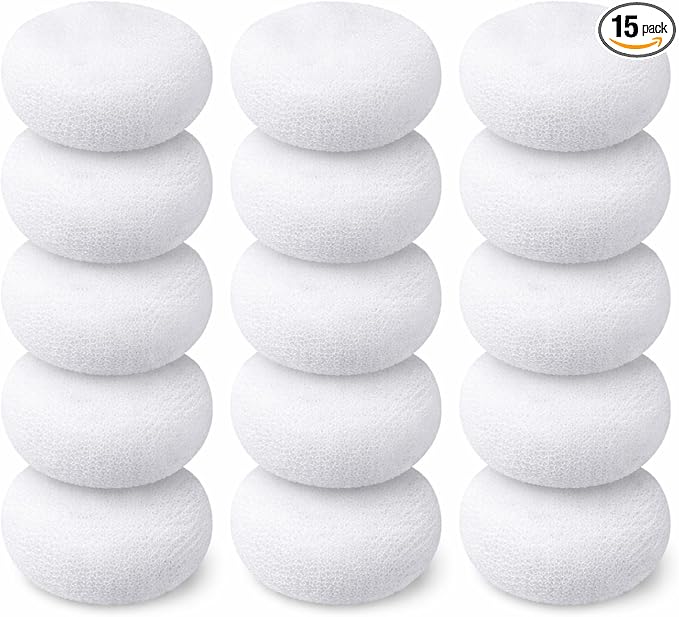 Blulu 15 Pcs Plastic Dish Scrubbers for Dishes Pot Round Nylon Pad, Mesh Scouring Non Scratch Pads (White)