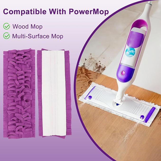 12Pack Mop Pads Refills for Swiffer Power Mop Washable & Reusable | Household Replacement Mop Pads, Multi-Surface Mop Refill Pads, Suitable for Hardwood, Tile, Floor Cleaning(Purple)