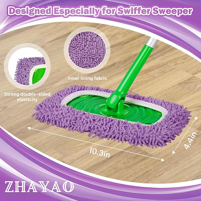 Reusable Microfiber Mop Pads for Swiffer Sweeper Mop, 6 Pack | Wet and Dry Flat mop Cover, Replacement Sweeping Mopping pad Refills for Surface/Hardwood Floor Cleaning