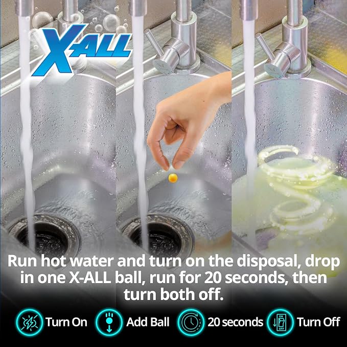 X-ALL Garbage Disposal Cleaner Deodorizer Tablets – 24 Pack, New Powerful Foaming Formula - Deep Cleaning and Odor-Eliminator with Lemon Scent - Natural Kitchen Cleaning Care