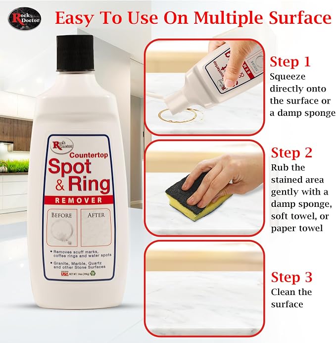 Rock Doctor Spot & Ring Remover, Works on Granite, Marble, Countertop & Quartz, Hard Water Mark & Spot Remover, Remove Coffee & Scuff Mark, 14 oz. Pack of 1