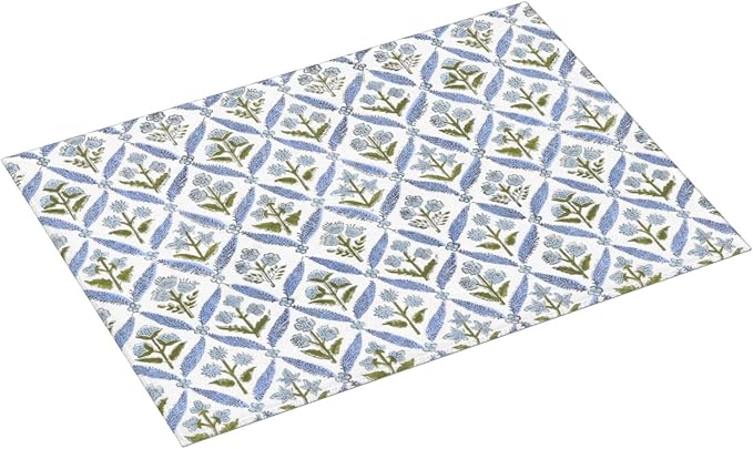 Boho Dish Drying Mat 18x24 Inches For Kitchen Counter Block Print Blue Floral Kitchen Decoration Drying Mat Modern Decorative Flower Drying Pad Mat for Home Kitchen Decor,Dining Room,Office