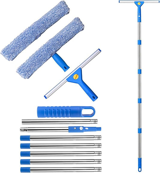 120“Professional Squeegee Window Cleaning Kit with Extension Pole | Streak-Free Silicone Blade,Smooth & Quiet Glide,for Shower Glass Door,Enclosure Cleaning,High Windows