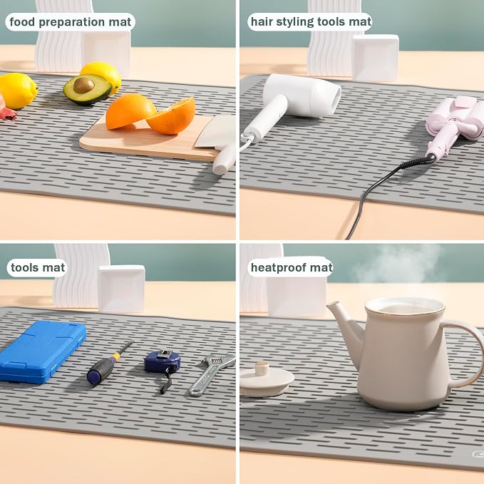 SAPID Silicone Dish Drying Mat: Extra Large 21 x 18 Inch for Dish Drying Rack - Heat Resistant Mat for Kitchen Counter - Easy Clean Dish Drainer Pad - Kitchen Gadgets / Home Essentials for Households