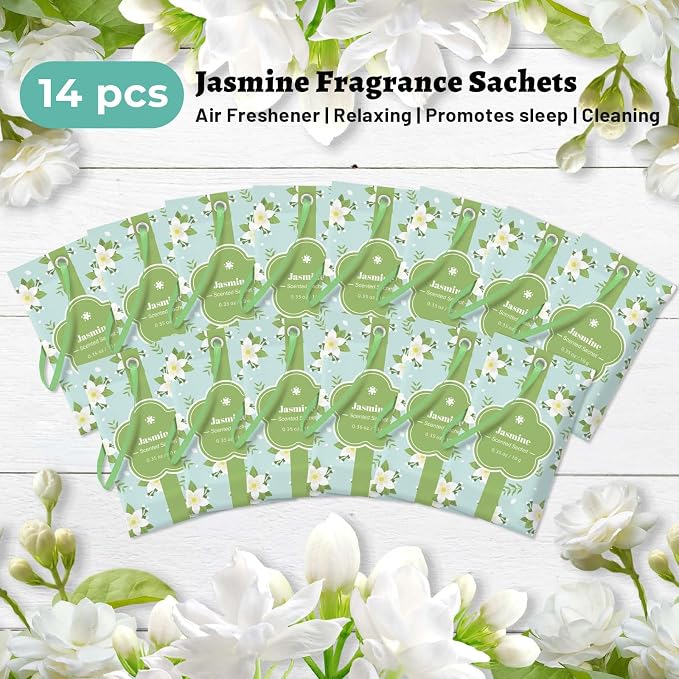 STRN Scented Sachets for Drawer and Closet, Jasmine Scent 14 Pack for Home | Long-Lasting Sachets, Small Space Air Freshener for Wardrobes