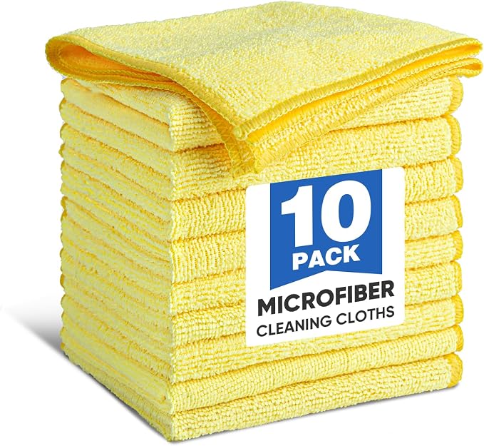 TEAWOO 10 PCS Yellow Microfiber Cleaning Cloths, Highly Absorbent Microfiber Towels for Car, Kitchen, Bathroom and Household Cleaning, 11.8" X11.8