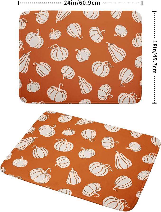 Fall Dish Drying Mat for Kitchen Counter Autumn White Pumpkins Festival Microfiber Absorbent Dish Draining Reusable Washable Foldable Extra Large 18"x24"