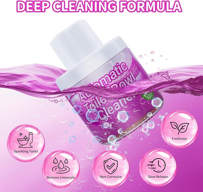 Automatic Toilet Bowl Cleaner - 3 Months Long Lasting Toilet Tank Cleaner, Pink Water Flush Stain Prevention & Deodorizer, Sustained Release with Easy-Lift Rope, Safe for Septic Systems 1 pack
