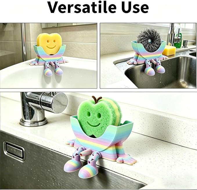 Creative Drainage Sponge Holder: Traceless Glue, 3D Printed Funny Kitchen Sink Holder, Keeps Sponge Dry – for Scrub Daddy (1, Gradient Random)