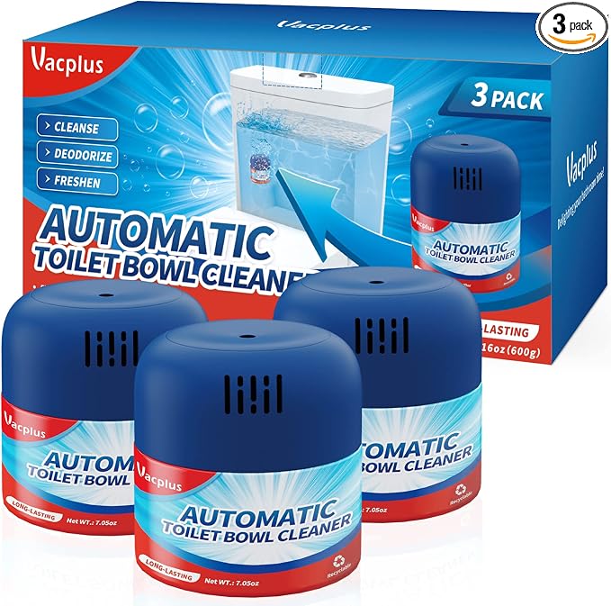 Vacplus Toilet Bowl Cleaners - 3 Pack, Automatic Long-Lasting Toilet Cleaner Bottles, Easy-to-Use & Powerful Cleaning