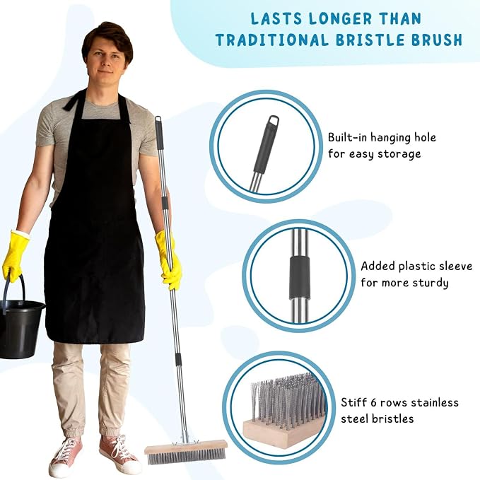 Stainless Steel Wire Brush Hard Wire Bristles Long Handle Stainless Steel | Long Handled Scrub Brush Long Handle Outdoor Moss Bathroom Tub Wall Floor Deck Carpet Boat Garage Patio House Ex