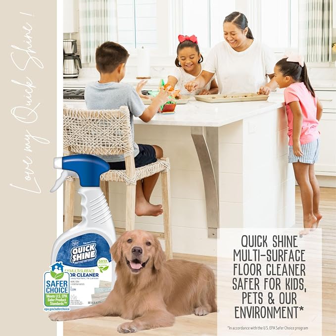 Quick Shine Multi-Surface Floor Cleaner 24 oz-6 Pk, Streak-Free, No Residue | Powered by Baking Soda, Clean Breeze Essence, pH Neutral, No Rinse, PFAS & Ammonia Free, EPA Safer Choice Made in USA