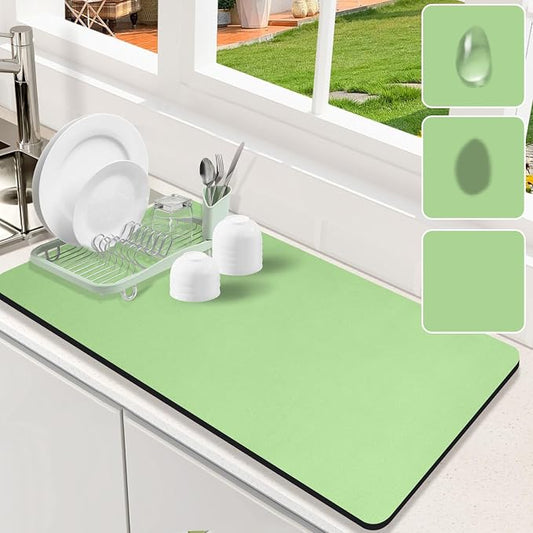Dish Drying Mat for Kitchen Counter,Dish Drying Pad with Non-slip Rubber Backed, Hide Stain Anti Absorbent for Kitchen Counter, Drying Mat for Coffee Machine Dish Rack (Green, 17" x 31.5")