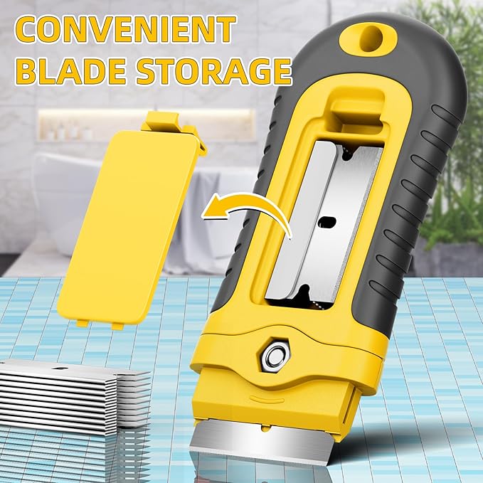 DIYSELF Razor Scraper Tool with 15 Extra Blades for Kitchen, Paint Scraper | Built-In Blade Storage Razor Scraper for Cooktops, Oven Glass, Windows and Tile, Paint Scraper for Stickers, Glue and Residue