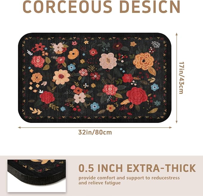 Vintage Floral Dish Drying Mat 18x24 Inch, Dish Mat Drying Kitchen Mats for Extra Large Absorbent Countertop, Aesthetic Boho Drying Matt Kitchen Counter Washable Heat Resistant Dish Drainer Rack Mat