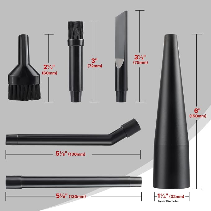Shop-Vac Micro Cleaning Nozzle Kit, 1-1/4" Vacuum Attachments, 6 Pieces | Detailed-Cleaning Attachments for Compact Wet Dry Shop Vacuum, Storage Bag Included