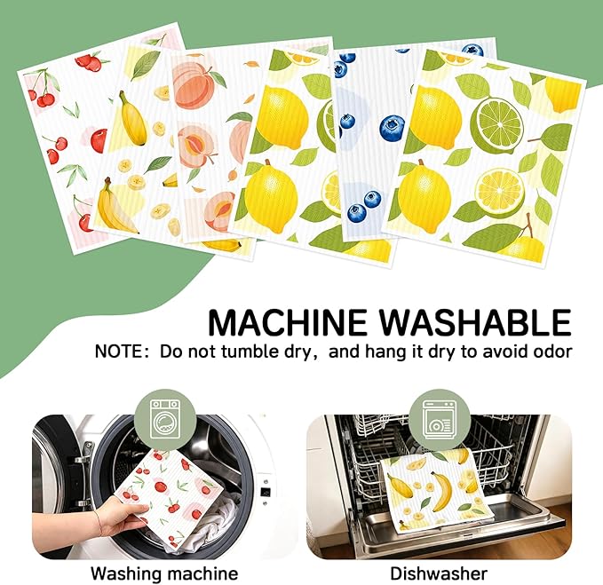 Swedish Dishcloths for Kitchen, 6 Pack, Reusable Paper Towels Washable, Super Absorbent Dish Drying Rags, Fast Dry Non-Scratch Cloths for Washing Dishes, Biodegradable