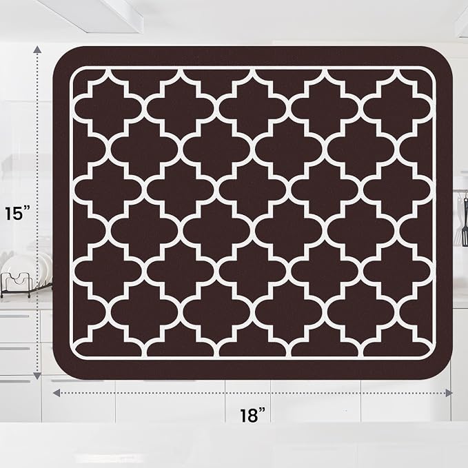 WISELIFE Dish Drying Mat Super Absorbent Drying Mat Large Dish Drying Mats for Kitchen Counter Easy Clean Dish Mat Kitchen Drying Mat15"x 18" Stylish Chocolate